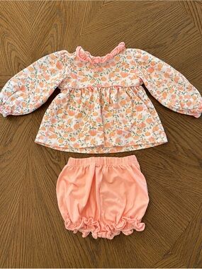 Kids Matching Set - Peach Floral Top with Peach Bloomers